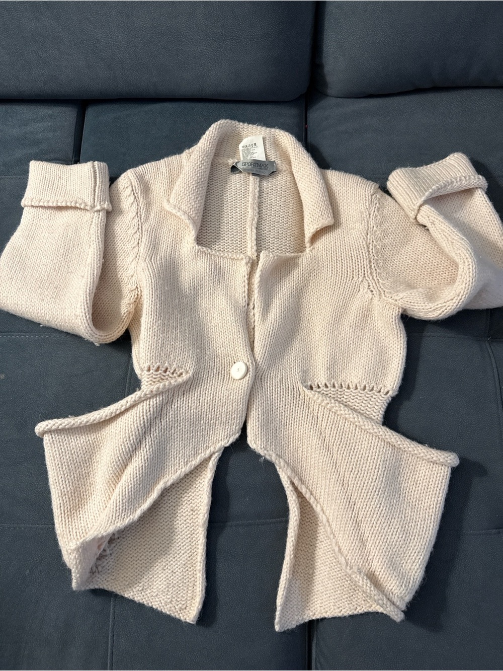 Beige Knit Shawl Collar Cardigan